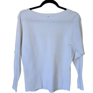 Milano Women's White Textured Dolman Sleeve Boat Neck Knit Sweater Small